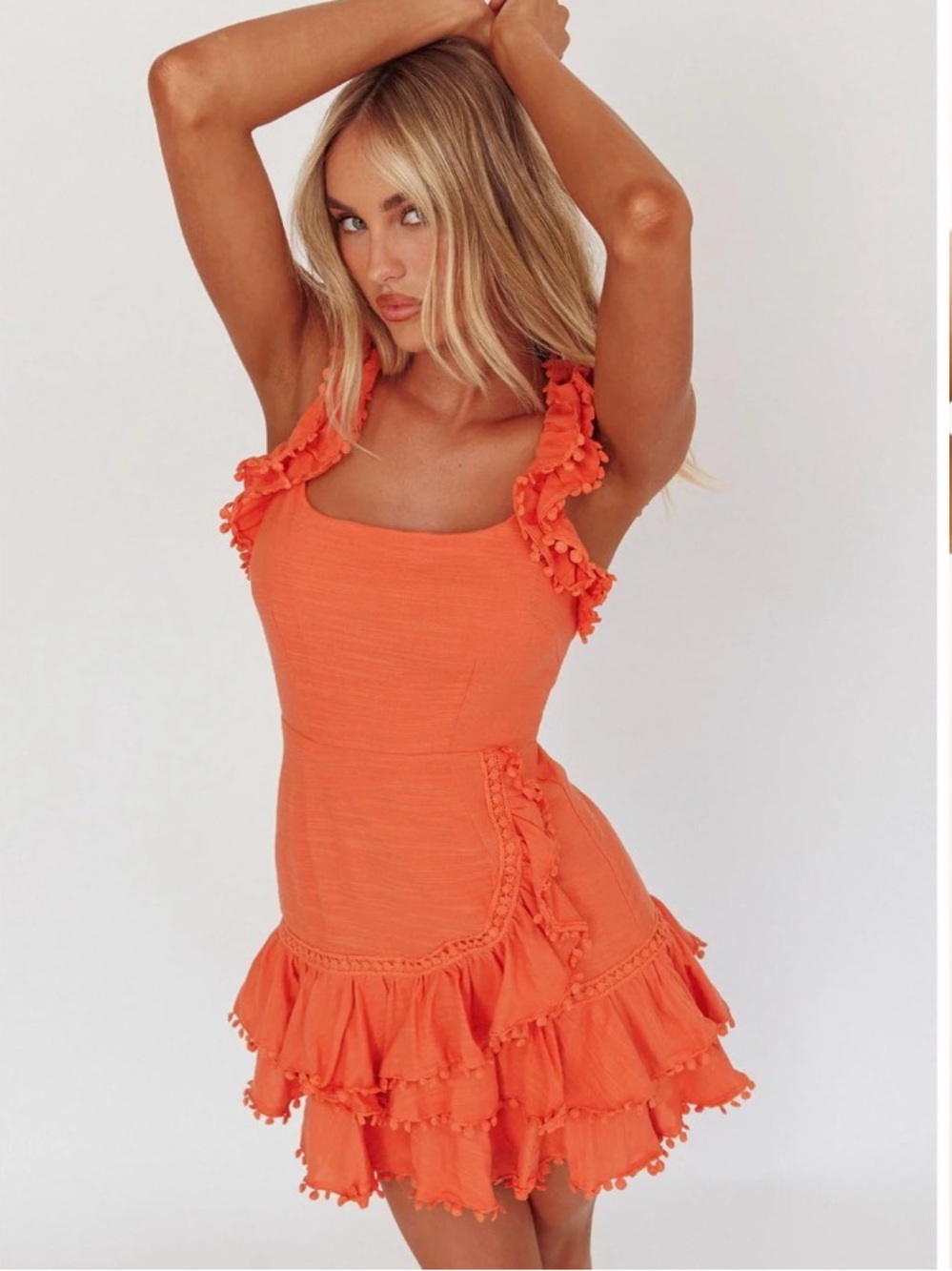 NWT Selfie Leslie Orange Ruffle Strap Layered Mini Dress